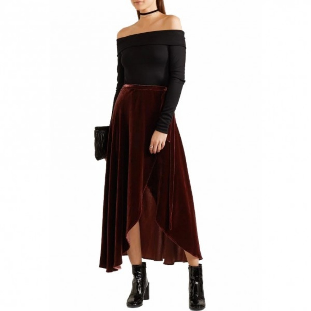 Reformation Asymmetric Velvet Wrap Skirt
